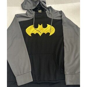 Batman Black Grey Yellow Long Sleeve Hoodie DC Comics Sz 2XL